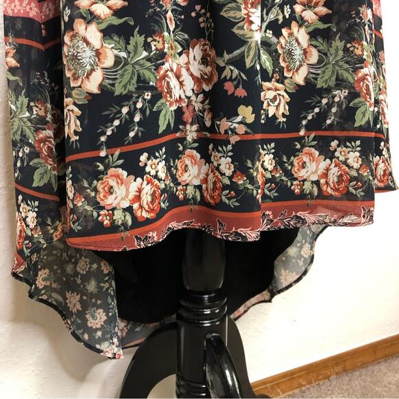 Adelyn Rae Marcella navy black floral high low lace trim midi dress Extra Small - Picture 7 of 16